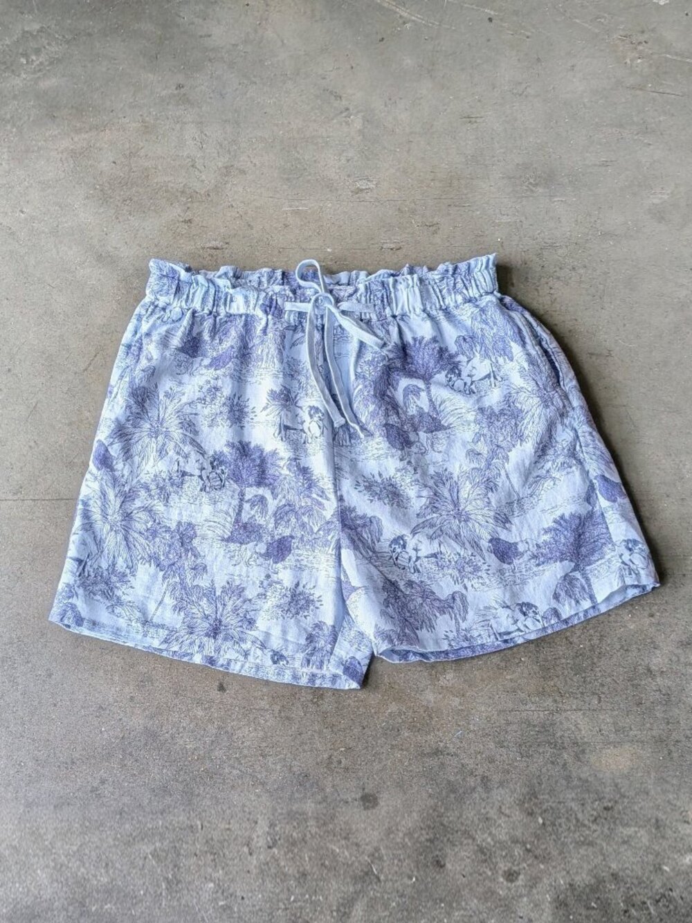Johnny Was Amichi Paperbag Shorts High Rise Linen Blue Safari Animal small